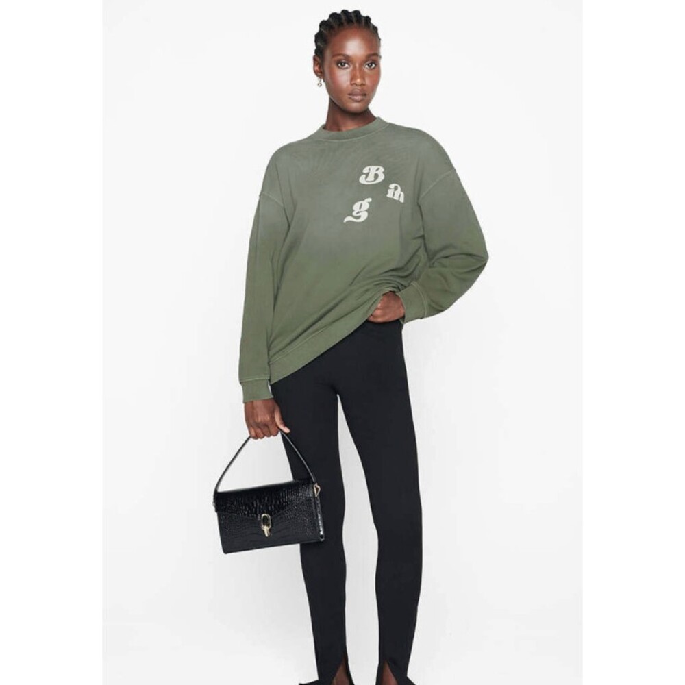 Anine Bing Cody Sweatshirt in Washed Dusty Olive Bubble Logo Medium Oversized